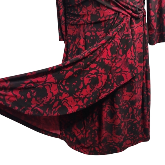 Chaps Women's Red Black Floral Print Empire Waist 3/4 Sleeve Dress Size L NWT - Picture 7 of 8